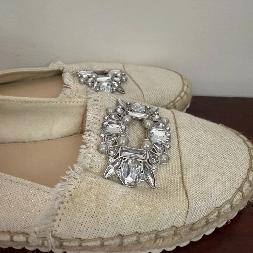 Marc Fischer Women's Beige Espadrilles with Silver Embellishments size 8